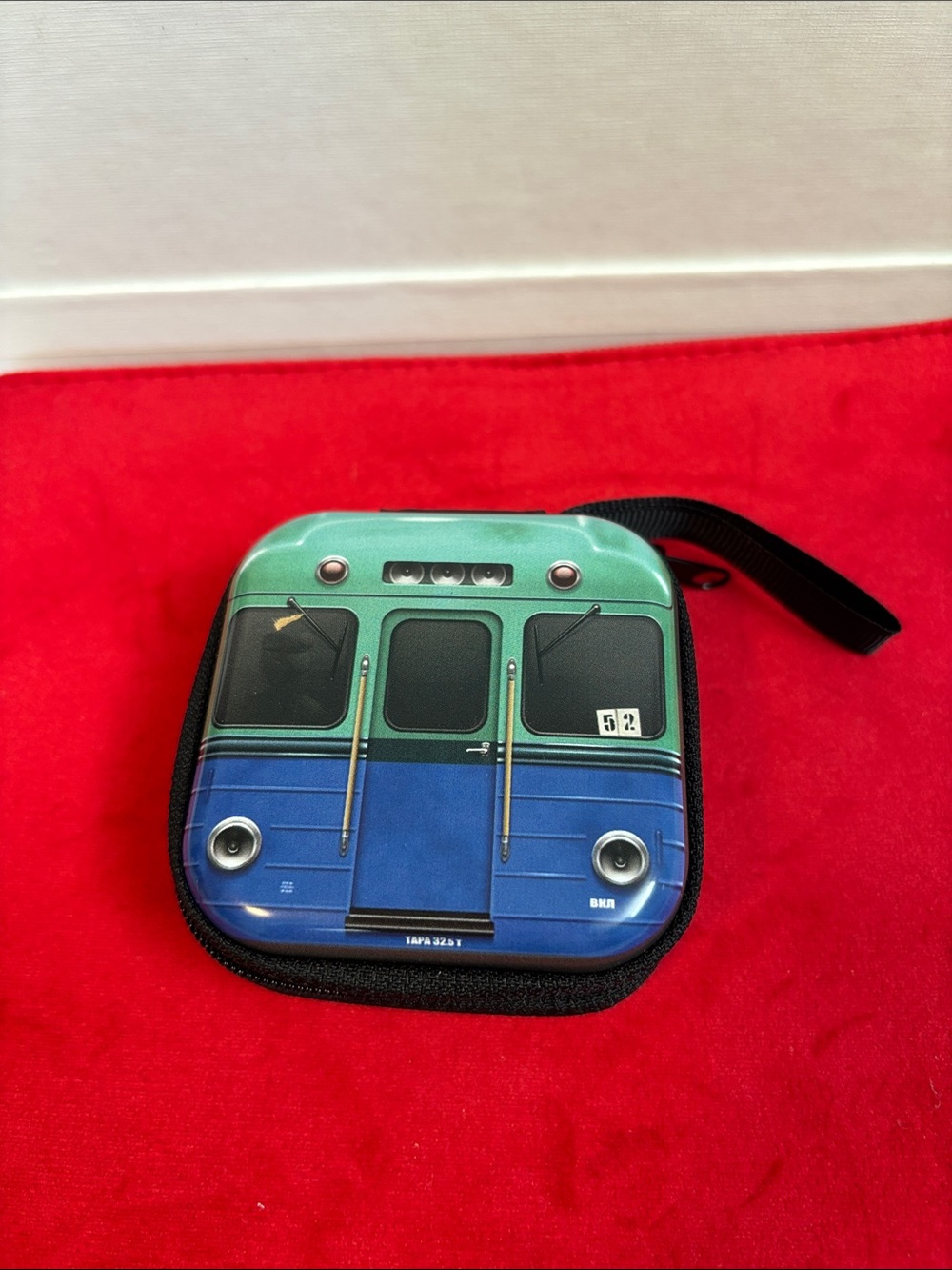 Portable Train-Themed Earbud Case - Green & Blue